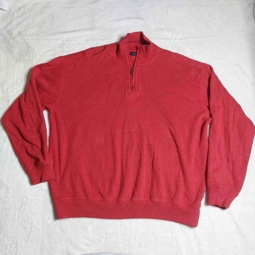 OXFORD GOLF MEN'S RED QUARTER ZIP PULLOVER 100% COTTON SIZE LARGE